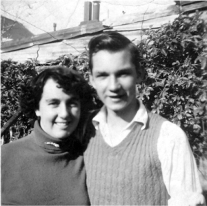 Unlabelled print 50 mm x 50 mm. Thelma Truman with brother or boyfriend?